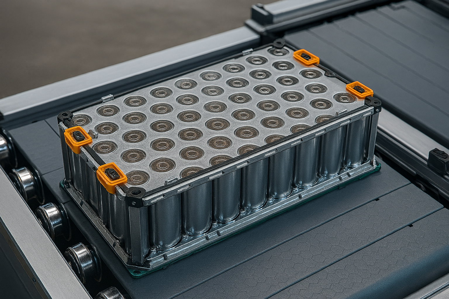 Team inspecting battery modules